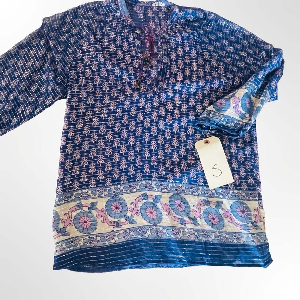 Joie Navy Blue Purple Flowy Floral Silk Boho Blouse Top Size S - Picture 4 of 7